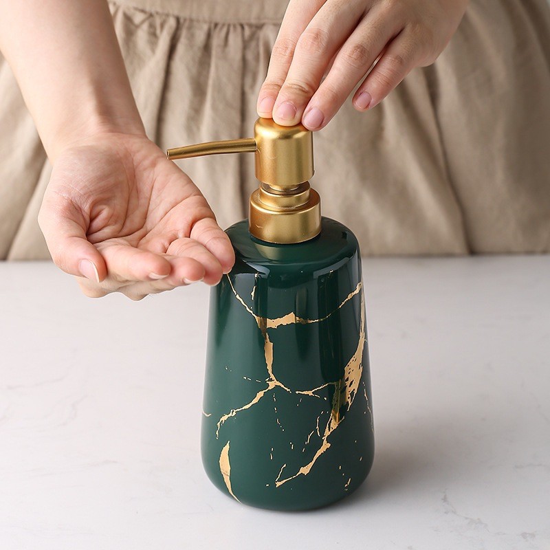 Bình Sứ Đựng Nước Rửa Tay, Dầu Gội Vân Đá 400ml