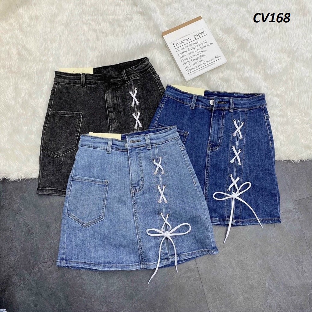 Chân váy jeans đan dây co giãn có lót quần CV168