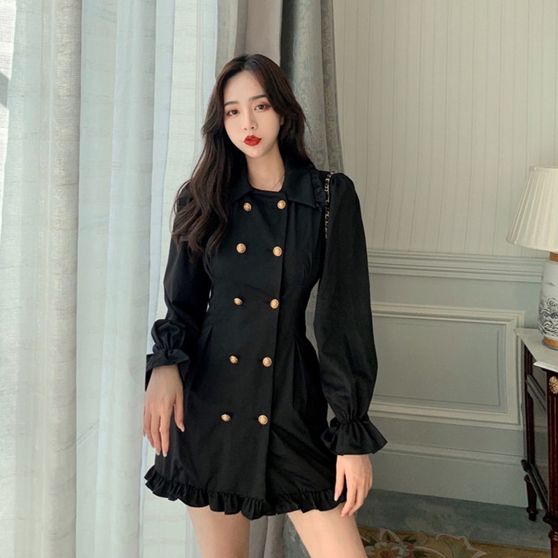 Váy Trơn Dáng Ngắn Dài Tay/ Đầm Đuôi Bèo Basic Đơn Giản Bó Eo V00039 | BigBuy360 - bigbuy360.vn