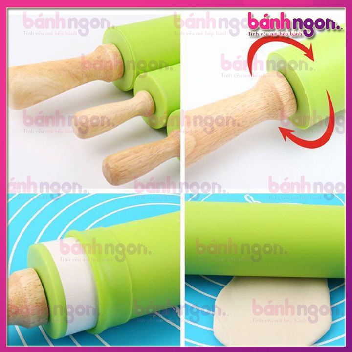 Cán Lăn Bột Silicon Chống Dính/Cây Lăn Bột Trục Xoay Rolling Pin Pastry Mat 30cm