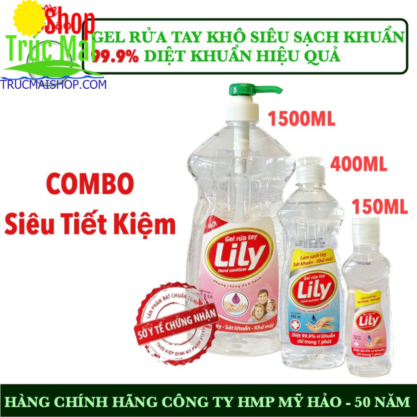 Gel rửa tay diệt khuẩn khô Lily 1.5 lít - Mỹ Hảo phòng chống dịch bệnh - Sạch tay diệt 99.9% vi khuẩn