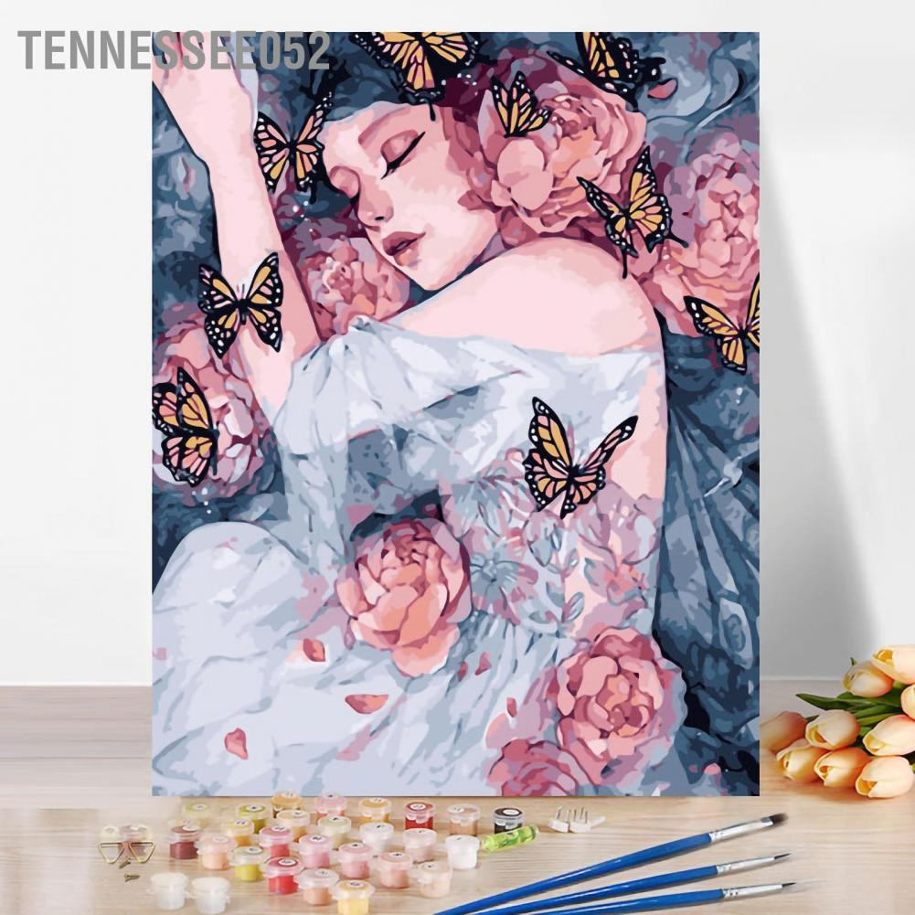 Tranh tô màu theo số sơn dầu DIY hình cô gái và hoa 40x50cm trang trí nhà / văn phòng vải lanh không khung Tennessee052