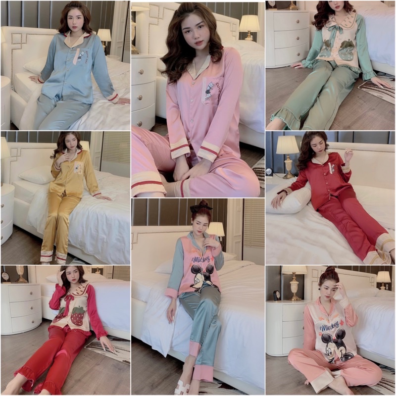 [MẪU MỚI] Đồ Ngủ💚Đồ Bộ Pijama - Bộ Lụa Tay Dài Tiểu Thư Chất Liệu Satin