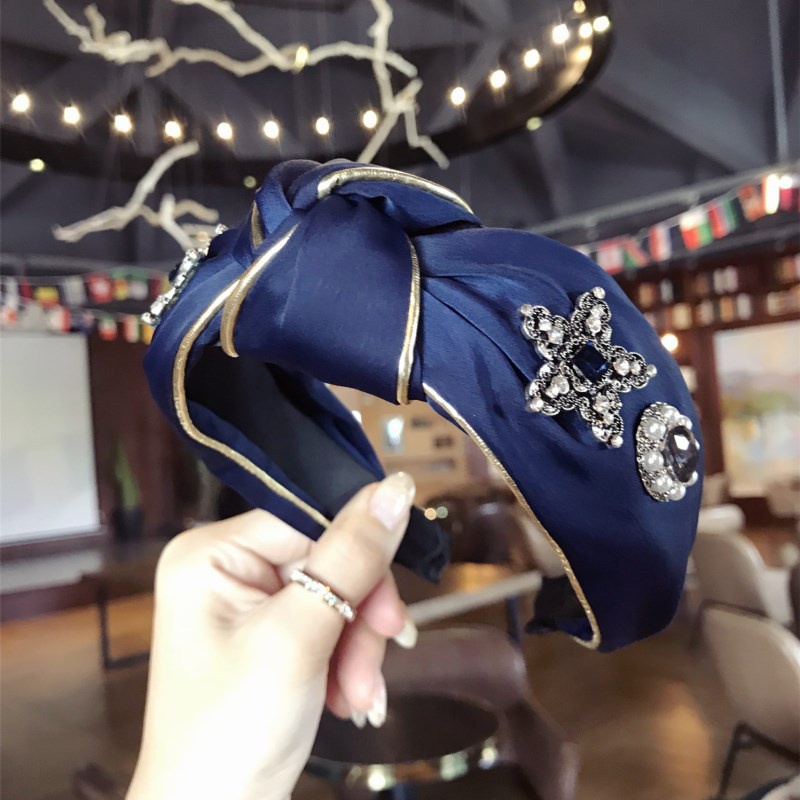 Băng Đô Vải Thắt Nút Bản Rộng Đính Kim Cương Lấp Lánh Cho Nữ