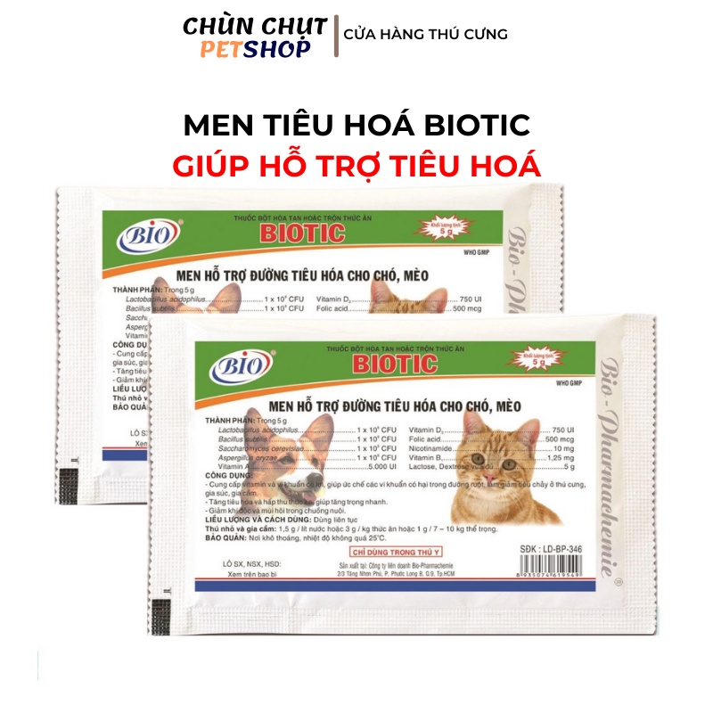 Men tiêu hóa hỗ trợ đường ruột cho Chó Mèo BIOTIC - Gói 5g