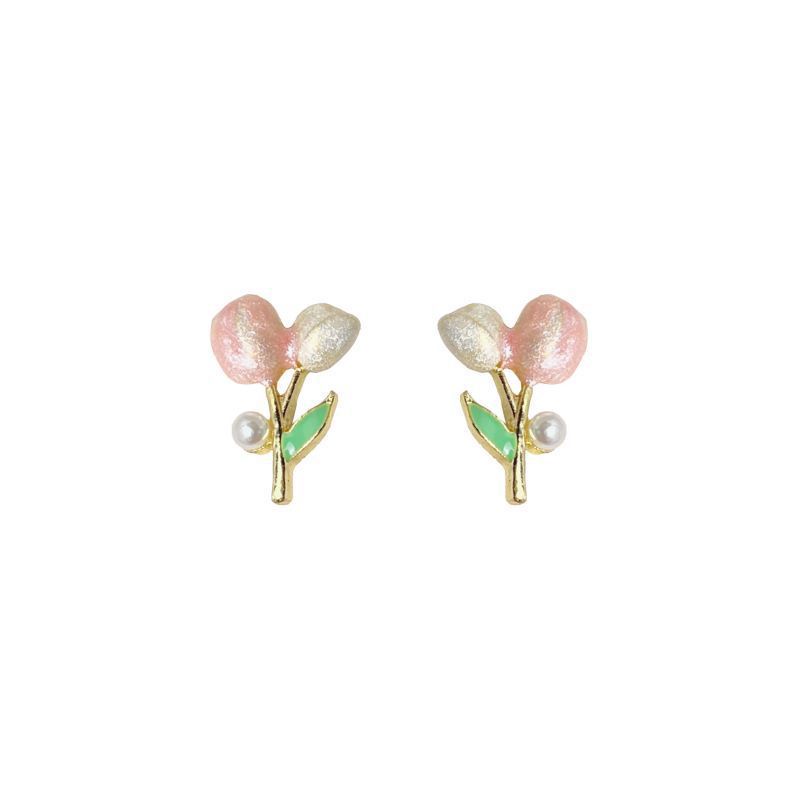 Bông Tai Mạ Bạc 925 Hình Hoa Tulip Hồng Thời Trang