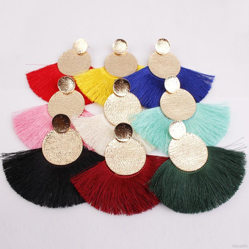 Đôi khuyên tai mặt tròn phối kiểu tua rua xinh xắn cho nữ