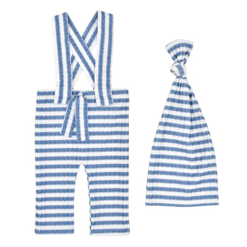 Bộ 2 Món Áo Liền Quần + Mũ Thắt Nút Họa Tiết Kẻ Sọc + Nón + Dây Đeo Dùng Làm Đạo Cụ Chụp