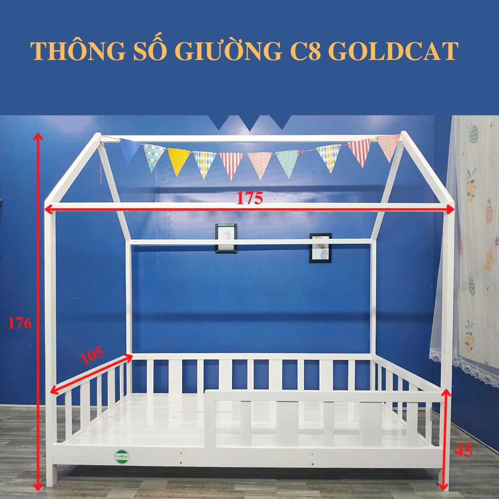 [Tặng trọn bộ gối] Giường Ngủ Cho Bé Hình Ngôi Nhà GOLDCAT GC38 Chất Liệu Gỗ Quế Phù Hợp Trẻ Từ 3-15 Tuổi