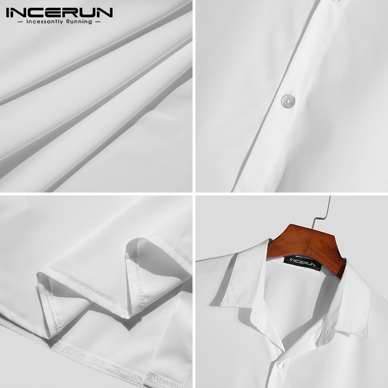 Áo sơ mi INCERUN dáng rộng tay dài màu trắng đính lông vũ cho nam
