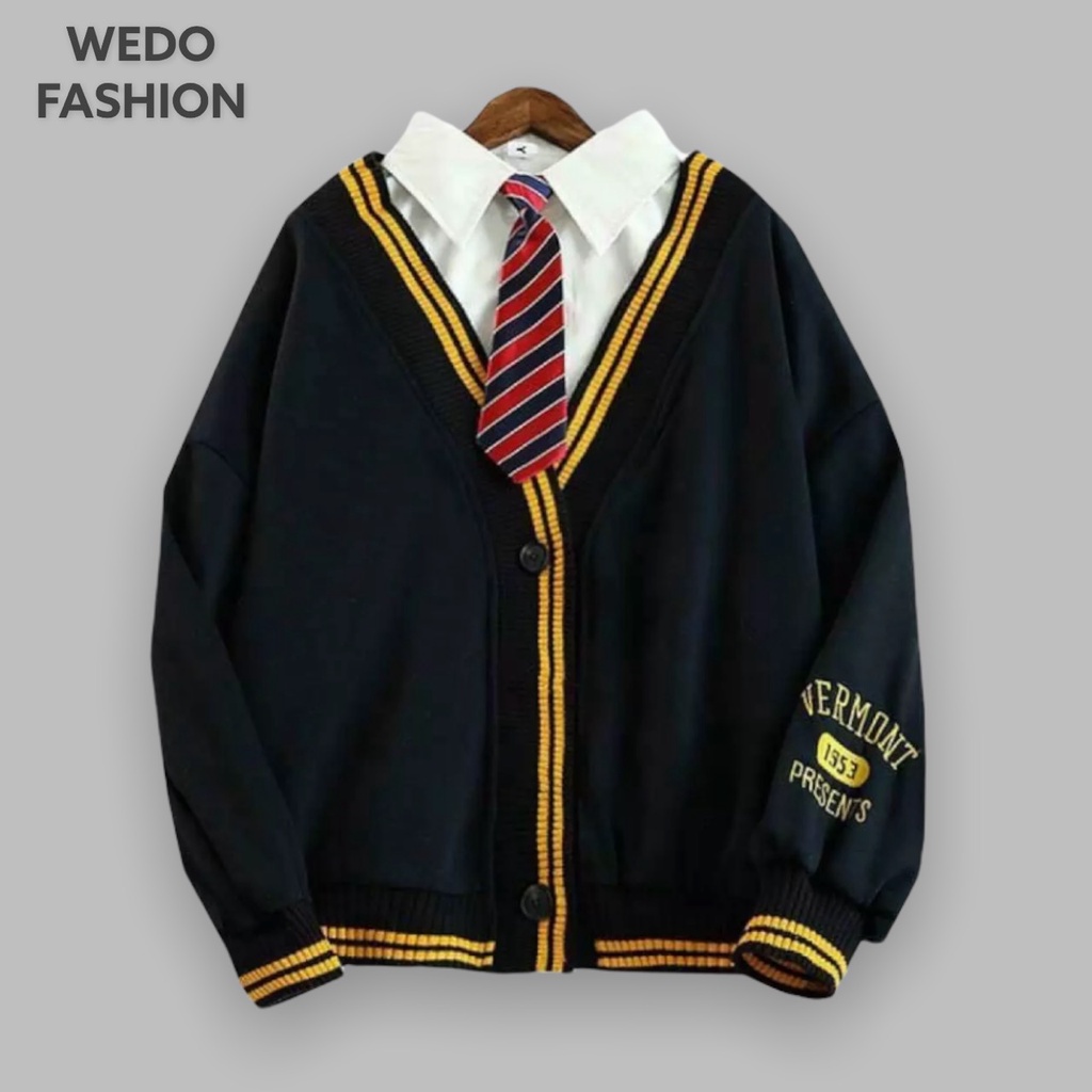 Áo khoác Cardigan Nữ viền len kẻ 1953 siêu xinh WEDO