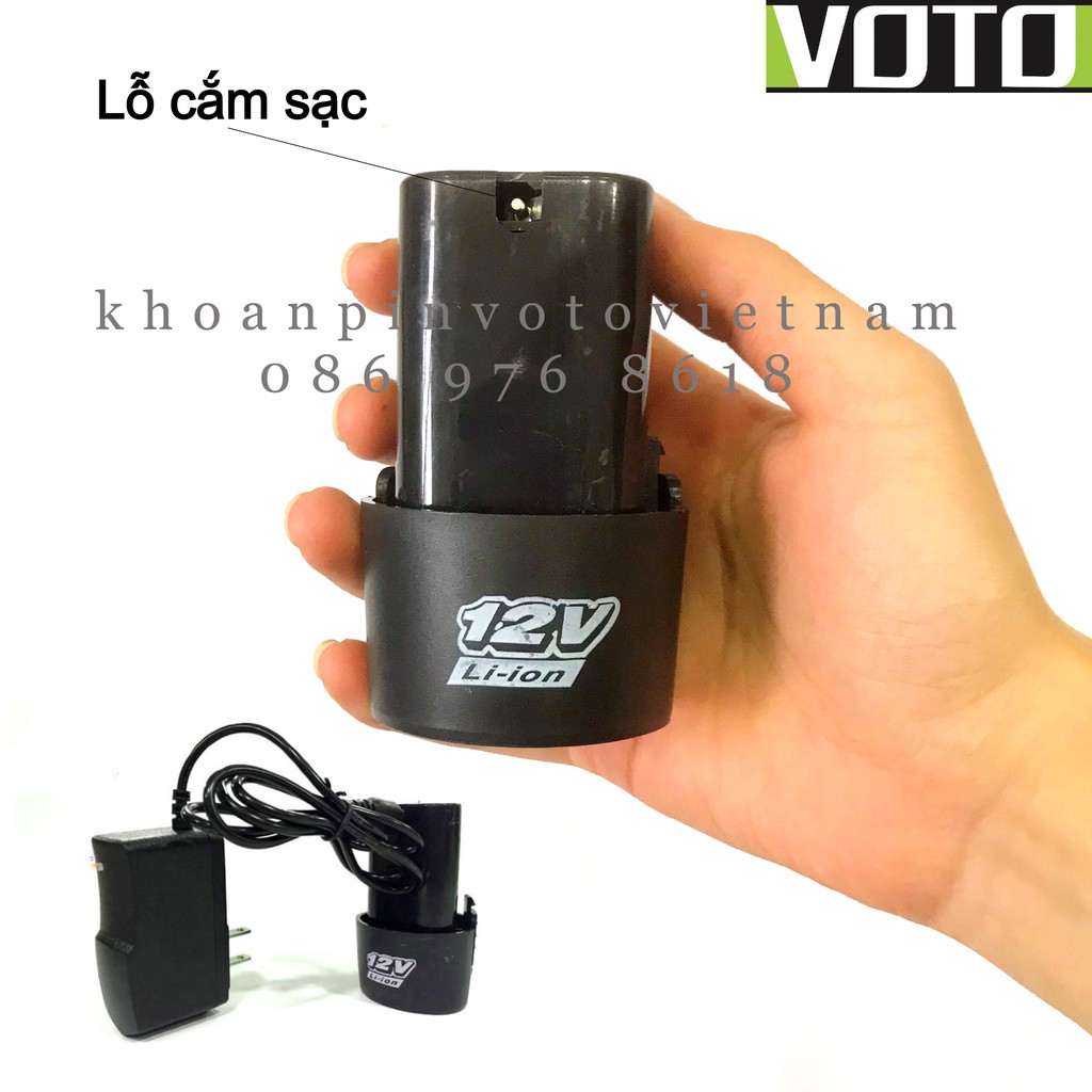 Khoan pin bắt vít Voto 12v, có pin dự phòng (màu xanh dương) ko pk