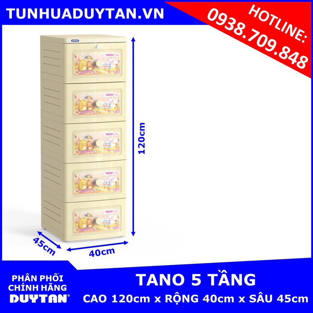 Tủ nhựa Duy Tân TANO 5 tầng (Kem) - Họa tiết ngẫu nhiên