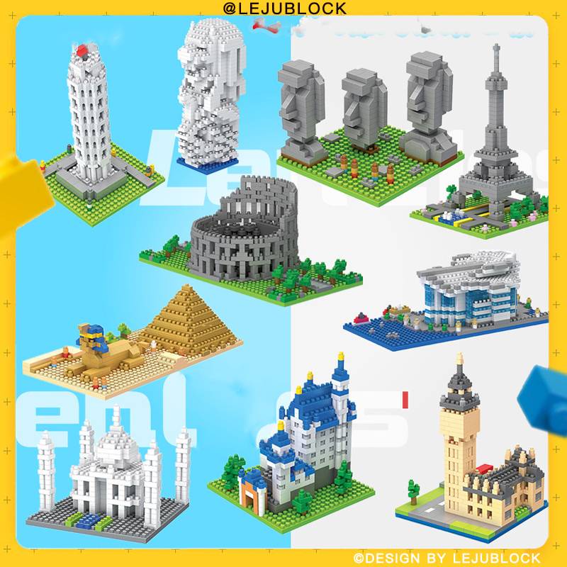 【LEJUBLOCK】Các khối xây dựng nổi tiếng thế giới Tháp Eiffel Merlion Taj Mahal Đấu trường La Mã Tháp nghiêng Pisa kim tự tháp nano khối kiến trúc đồ chơi cho trẻ em Hình Big Ben quà sinh nhật món quà năm mới