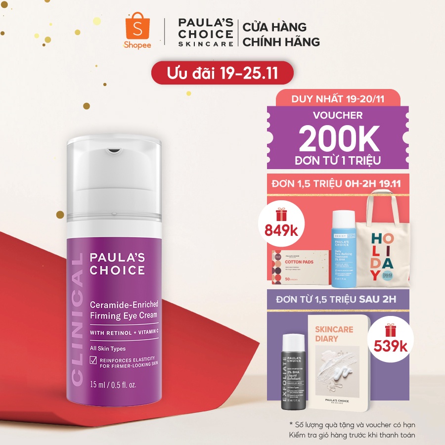 Kem Dưỡng Mắt chống chảy xệ và xóa bọng mắt Paula's Choice CLINICAL CERAMIDE – ENRICHED FIRMING EYE CREAM 15ML Mã 2160