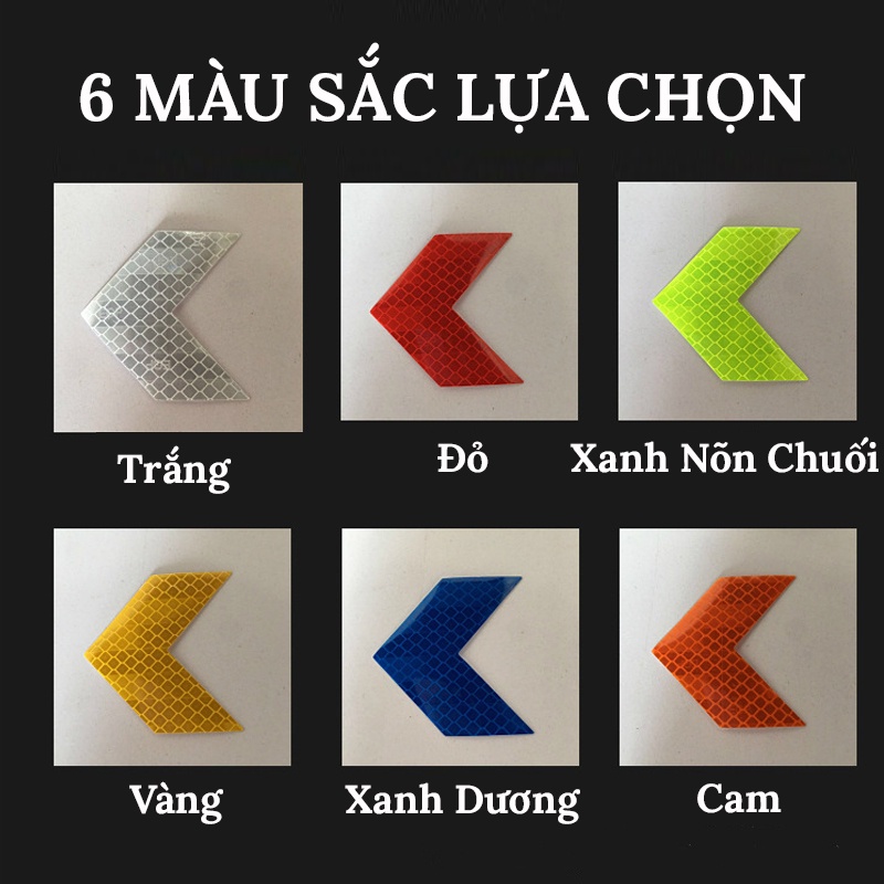 Bộ 10 Miếng Decal Phản Quang Cảnh Báo Ver 2 Hình Mũi Tên Dán Đuôi Xe Ô Tô