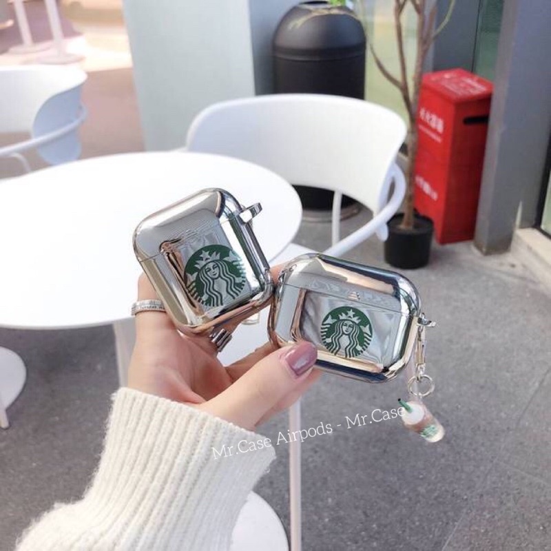Case Airpods 1/2 /Pro Vỏ Ốp Tai Nghe Hình Starbuck Chất Liệu Tráng Gương  Kèm Móc Xinh  - Mr.Case ẢiPodsy