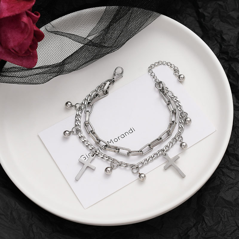 Vòng Tay Hai Lớp Bằng Thép Titan Phong Cách Hip Hop Cho Cặp Đôi