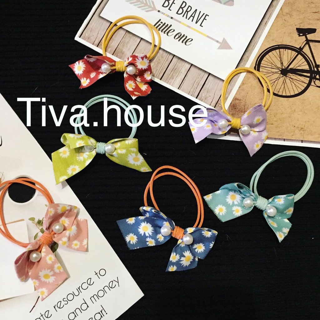 Cột tóc nơ nhiều màu hình hoa cúc