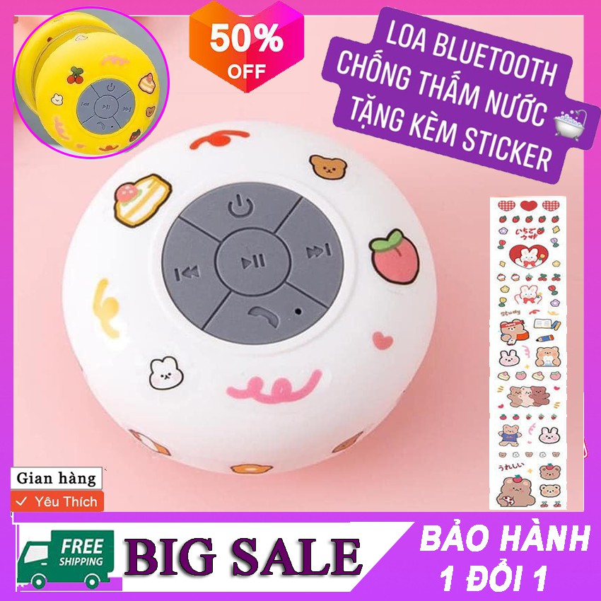 Loa Bluetooth Không Dây Dùng Trong Nhà Tắm Chống Thấm Nước ❤️ Kèm Bộ Sticker Dễ Thương