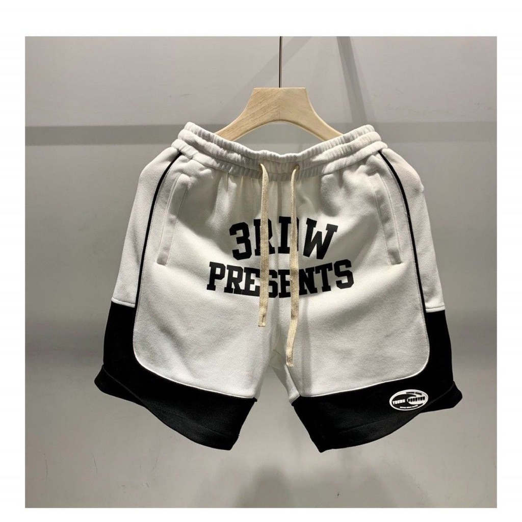 Quần Short Thể Thao Dệt Kim Màu Sắc Tương Phản In Họa Tiết Cá Tính Cho Nam