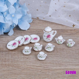 [LIU]15Pcs 1:12 Dollhouse miniature tableware porcelain ceramic coffee tea cups set