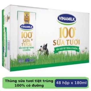 Thùng 48 Hộp Sữa Tươi Vinamilk 100% Có Đường 180ml