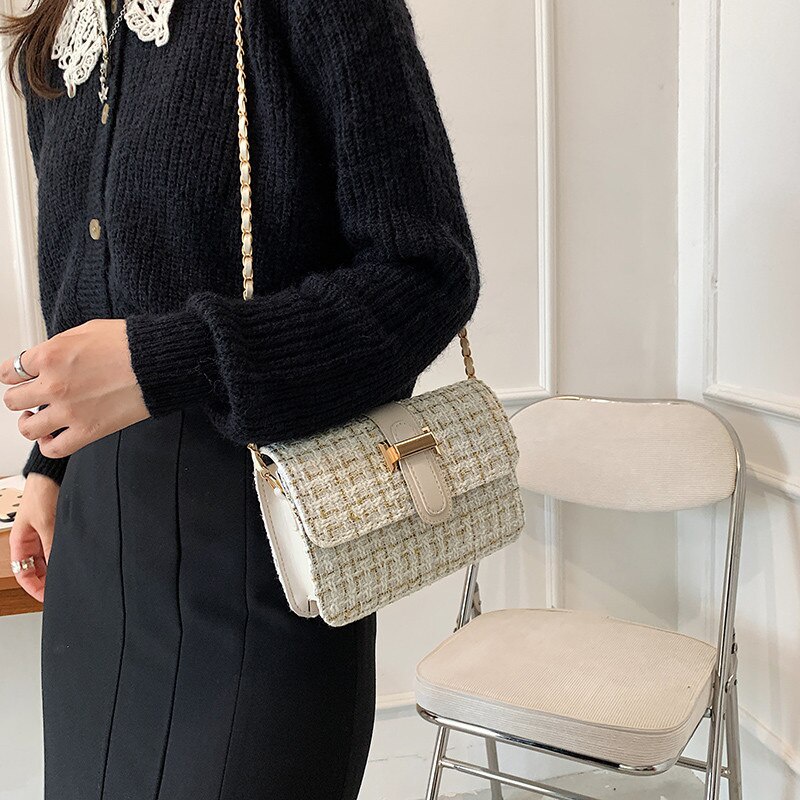 Túi đeo chéo Jasmin Noir hình vuông bằng len có khóa thời trang thanh lịch dành cho nữ