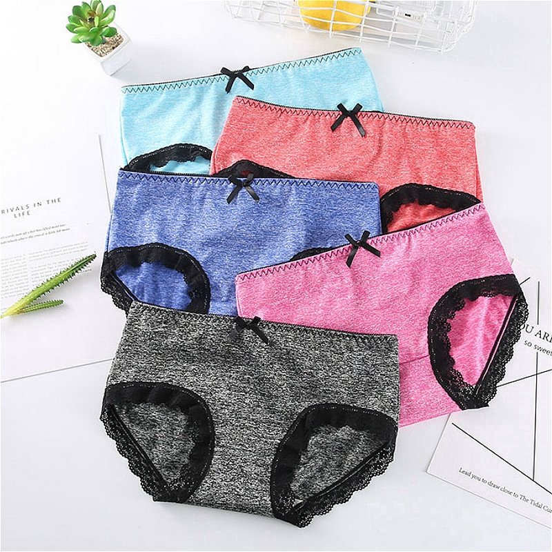 Quần Lót Cotton Size Lớn Viền Ren Màu Trơn Cho Nữ