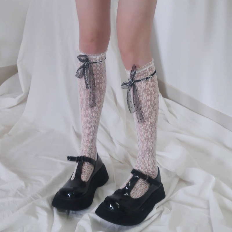 Tất dài đến đầu gối trang trí nơ ruy băng phong cách harajuku ngọt ngào xinh xắn cho nữ