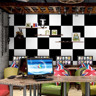 Giấy dán tường caro đen trắng loại dày dán keo [TẶNG KÈM KEO VÀ BỘ DÁN]