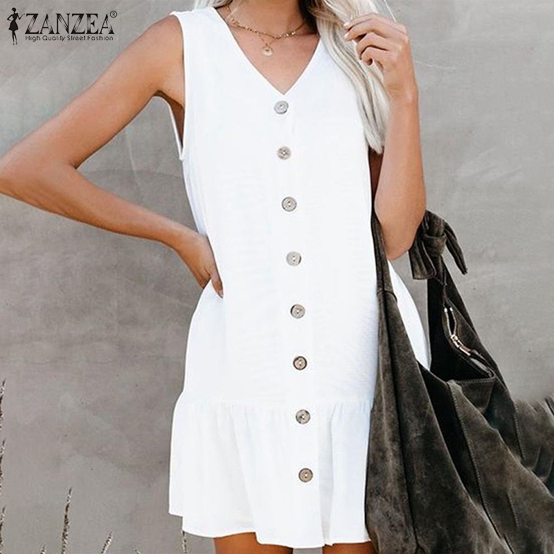 Đầm ZANZEA không tay cổ chữ V thời trang quyến rũ