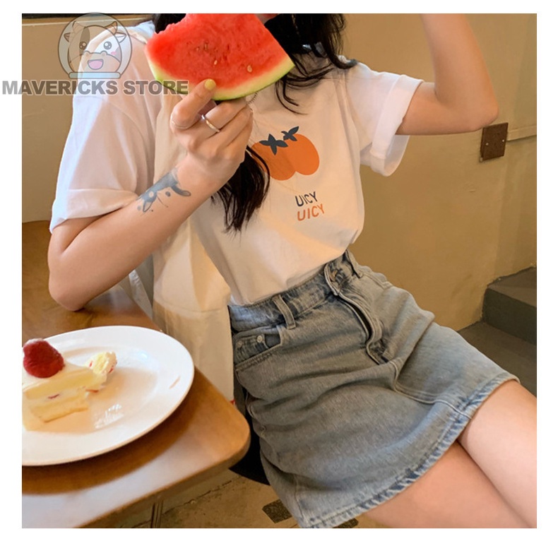 Áo Thun Tay Ngắn Dáng Rộng In Hình Quả Cam Dễ Thương Phong Cách Hàn Quốc Thời Trang Mùa Hè Cho Nữ