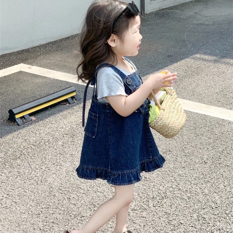 Đầm Denim Hai Dây Phong Cách Hàn Nhật Thời Trang Mùa Hè Hàng Mới 2022 Dành Cho Bé Gái