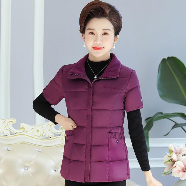 ☇Mùa thu và đông phụ nữ trung niên áo gi lê nửa tay bằng vải bông ghi bà mẹ cao tuổi ấm áp SIÊT HOT
