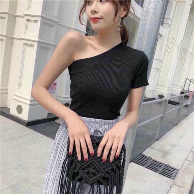 áo len dệt kim kiểu lệch tay hở 1 bên vai sexy (1807#)