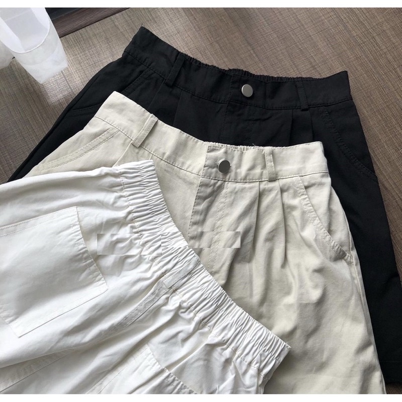 Quần Short Kaki 3 Màu L.Y Store Nữ [FREESHIP]  Shorts khaki sắn gấu cạp khuy lưng thun màu ĐEN | TRẮNG | BE Ulzzang