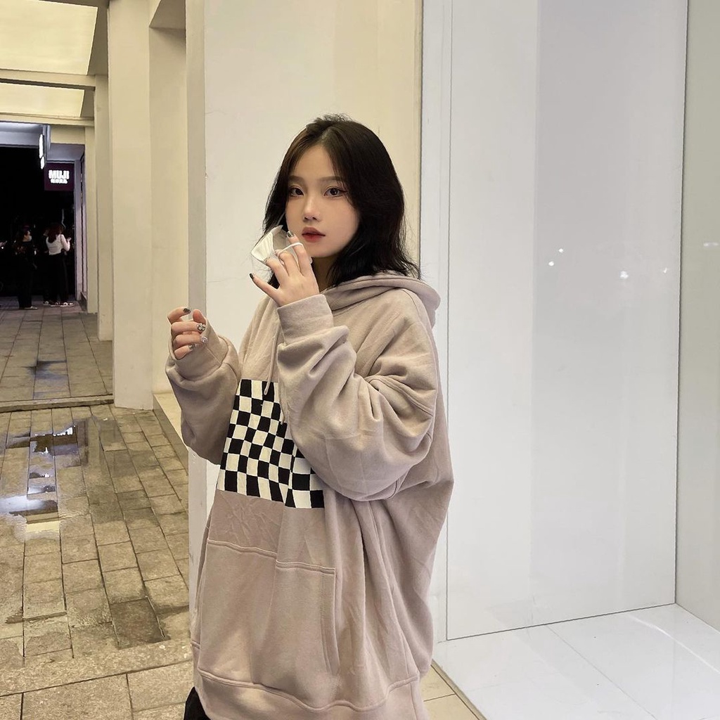 Áo Hoodie Form Rộng Họa Tiết Bàn Cờ - Titto Closet