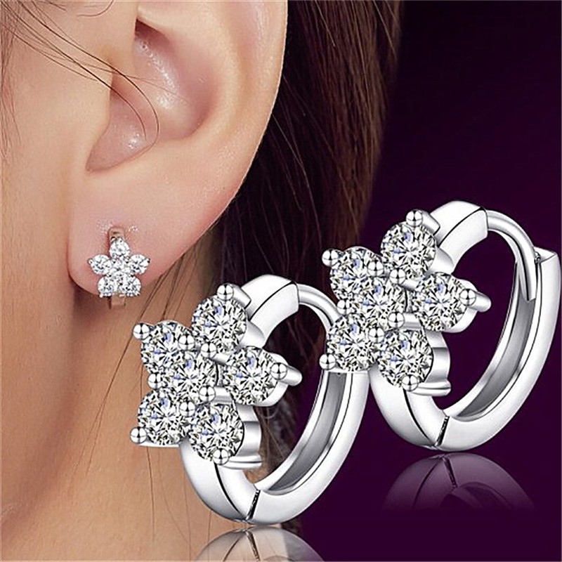 Bông tai bạc 925 hình hoa 5 cánh liền vòng tròn thời trang thanh lịch cho nữ ANTA Jewelry - ATJ3524