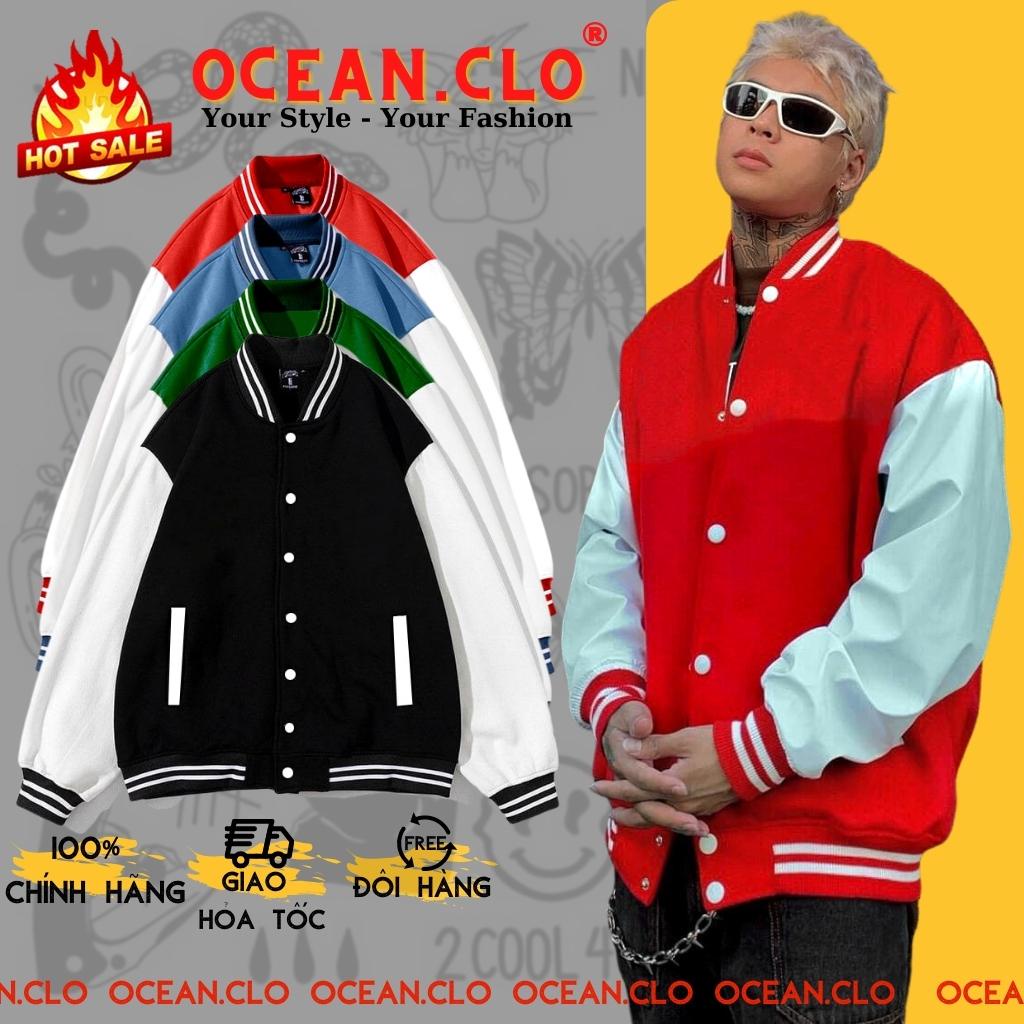 Áo Varsity Jacket trơn ullzang basic 4 màu - Áo Khoác Bomber phối bo Siêu Hot ( có form rộng XL ) - OCEAN.CLO