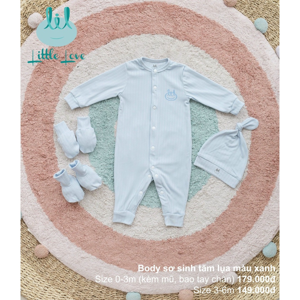 Bộ sơ sinh cài lệch, cài chéo, body mẫu tăm lụa Lil Little Love mềm mịn cho bé