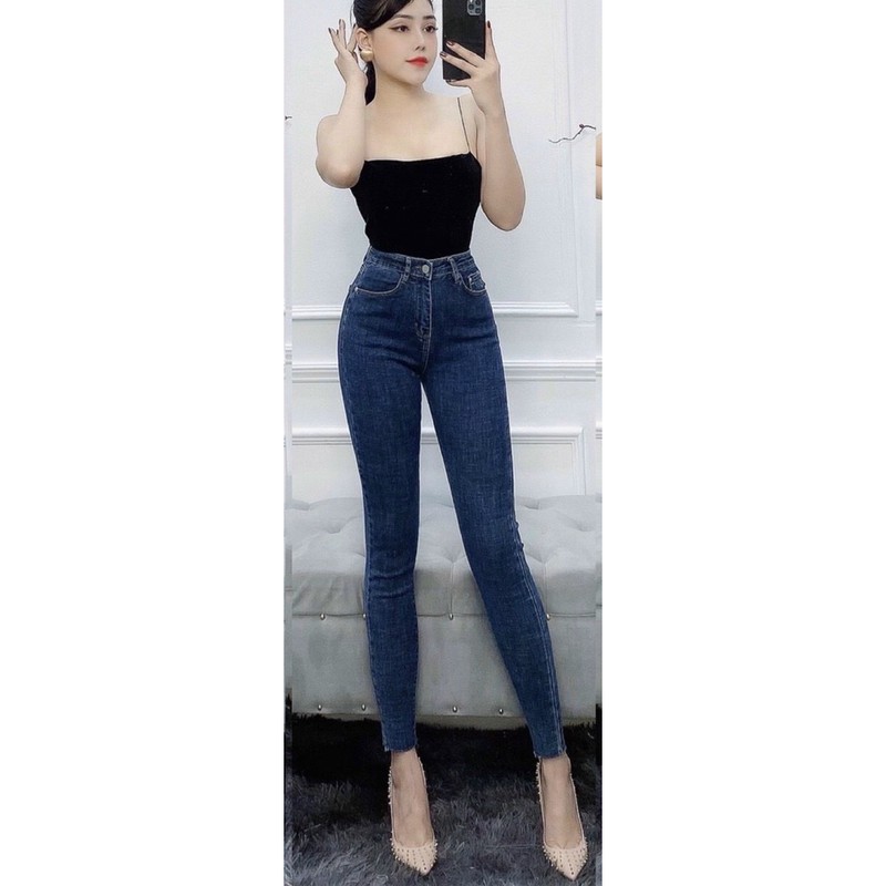 [32-36] Quần Jeans Lưng Thun Siêu Cao Trên Rốn ,XANH TRƠN, Co Giãn Mạnh, Tôn Dáng Gọn Eo Bụng