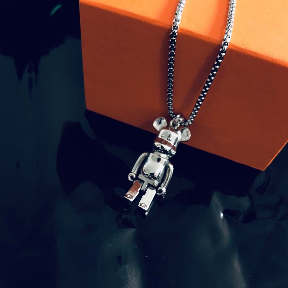 Vòng cổ chuỗi kim loại thép titan mặt hình gấu có thể cử động phong cách hip hop punk Hàn Quốc cho cặp đôi