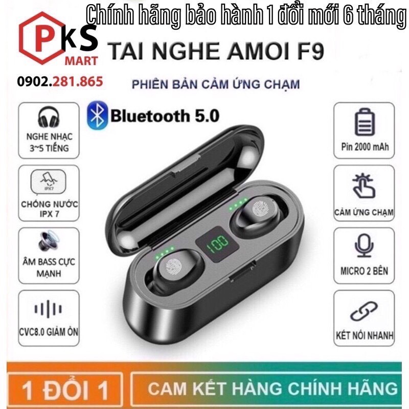 Tai Nghe Bluetooth Amoi F9 - F9Pro -F9-11 - S11 Nút Cảm ứng, Pin 280 giờ, Sạc Dự Phòng, Chống Nước, iphone, - PKSMART