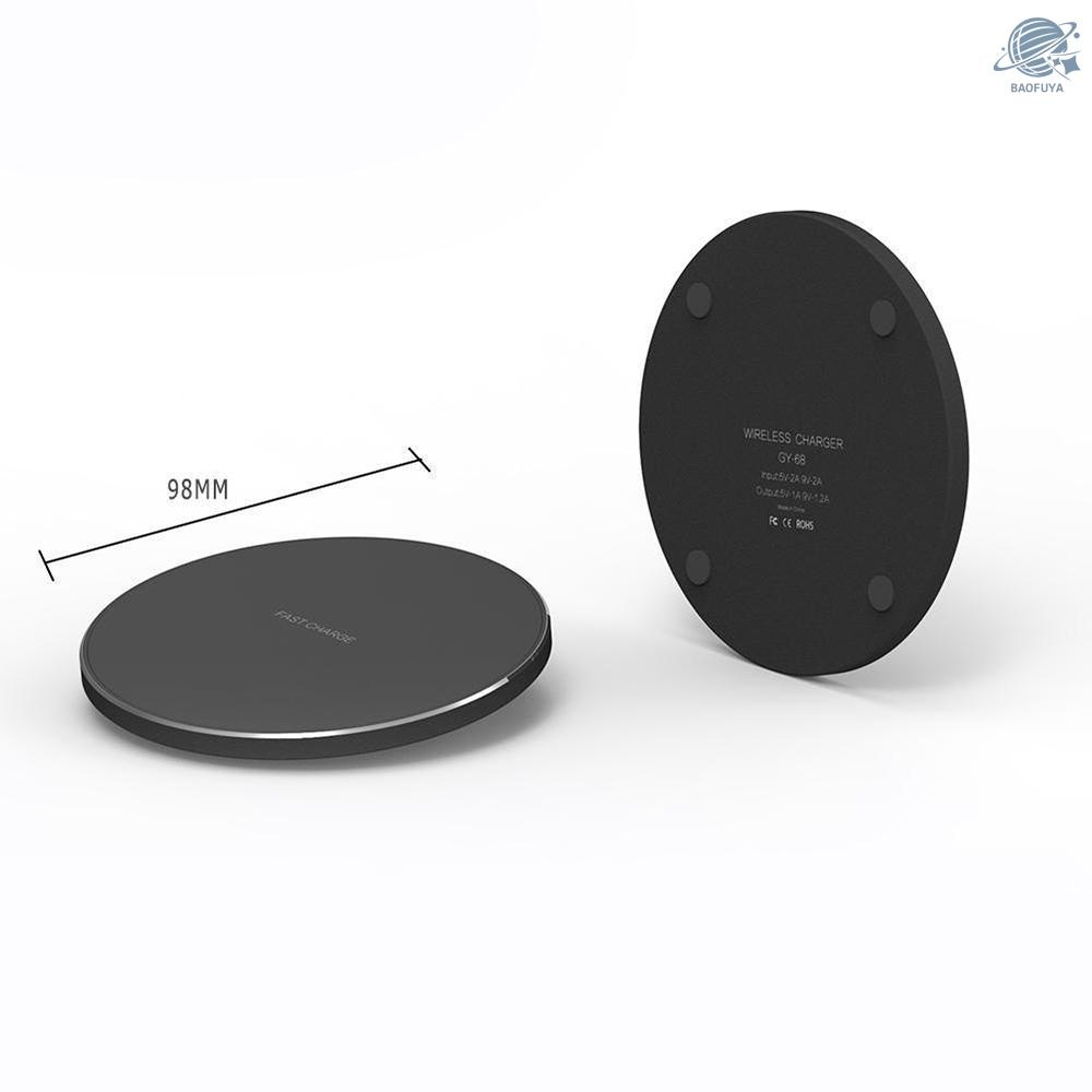 BF Portable Aluminum Alloy Ultra-thin Round Shape Qi Standard Wireless Charger 10W Fast Charging Pad Universal Phone Charge Base for i-Phone 8/8 Plus/X or for Samsung Galaxy S9+/S9/S8/S8+/S7/S7 Edge/S6 Edge+ and More