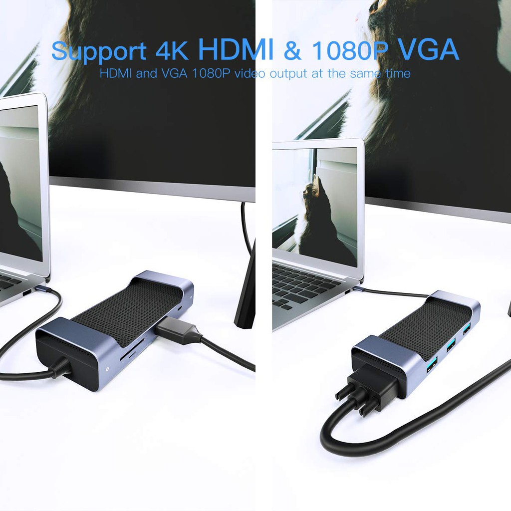 HUB chuyển đổi Baseus 8in1 USBC To 4K HDMI,VGA,PD Charging Port,3 USB 3.0 , SD /TF Card