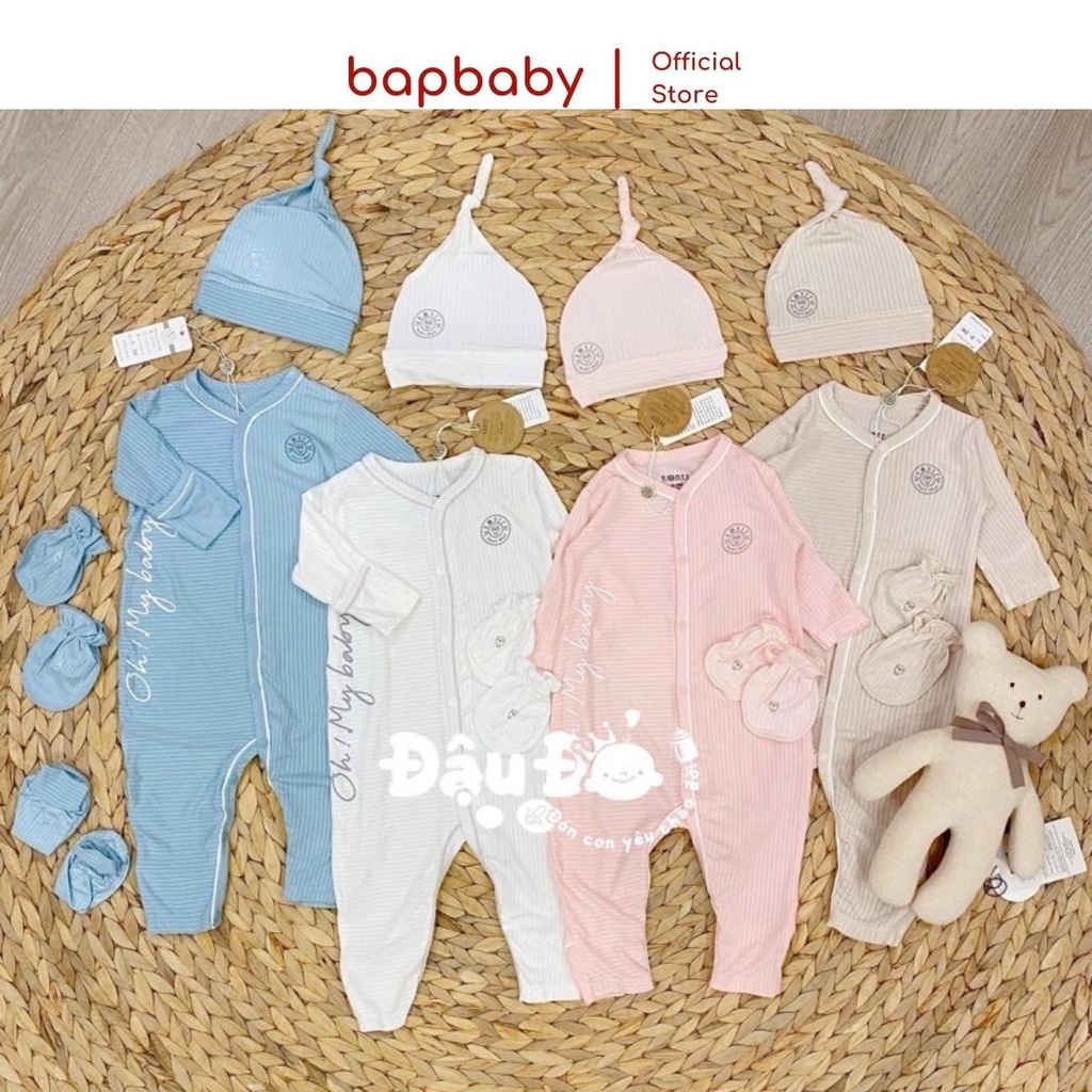 Bộ body cho bé sơ sinh HRNEE body dài tay lật bao chân bao tay chất vải Modal cho bé 0 đến 6 tháng tuổi