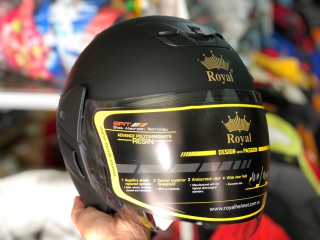 Mũ bảo hiểm có kính Royal M01 đen nhám 3/4 đầu cao cấp chính hãng
