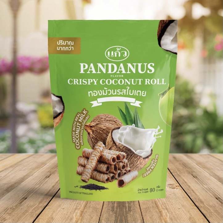 Bánh Cuộn Dừa Nhập Khẩu Thái Lan Vị Lá Dứa Thơm Ngon Túi Zip