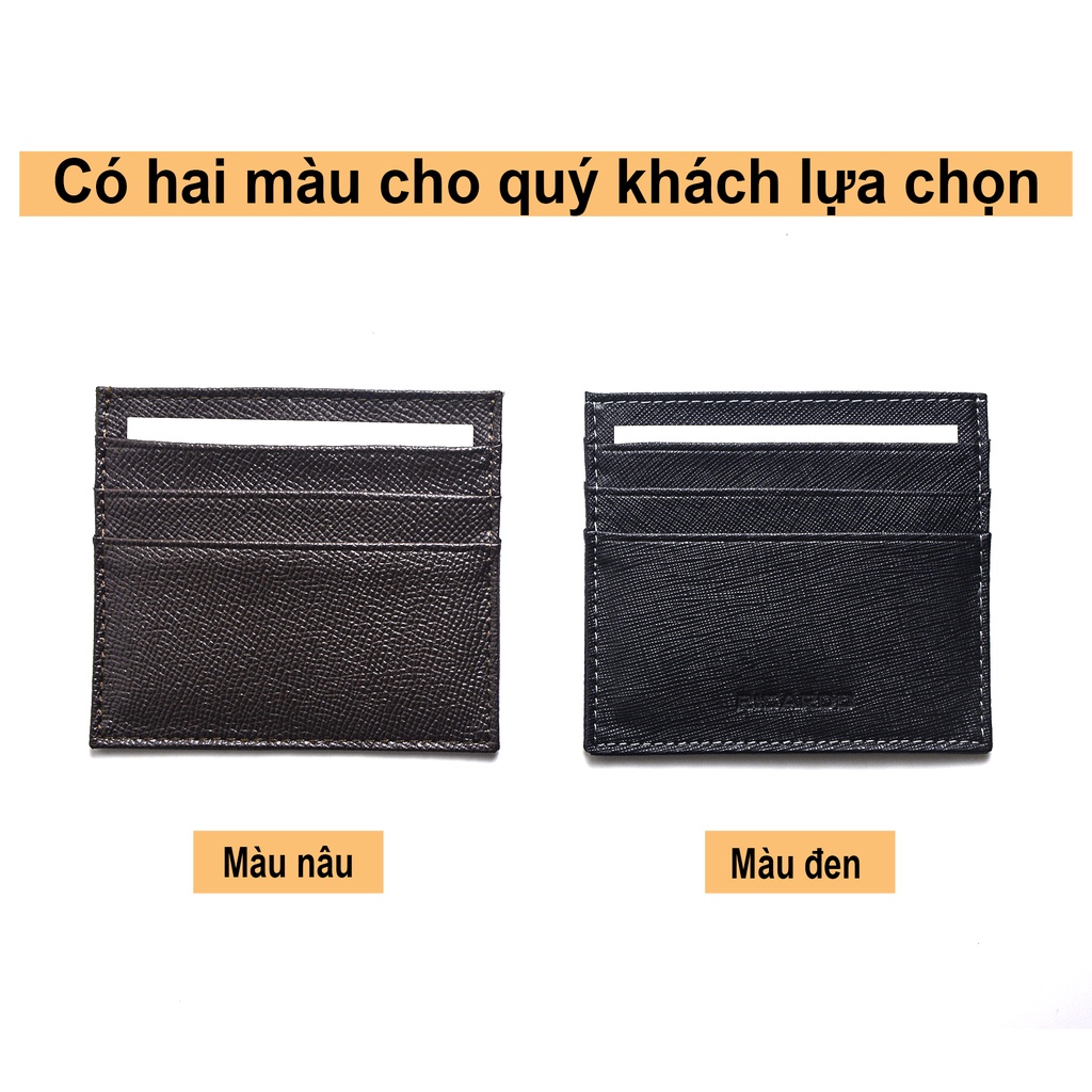 Ví nam mini da bò saffiano cầm tay card holder nhỏ gọn, Bóp da nam đựng card,đựng thẻ da bò sịn bảo hành 24 tháng- V106